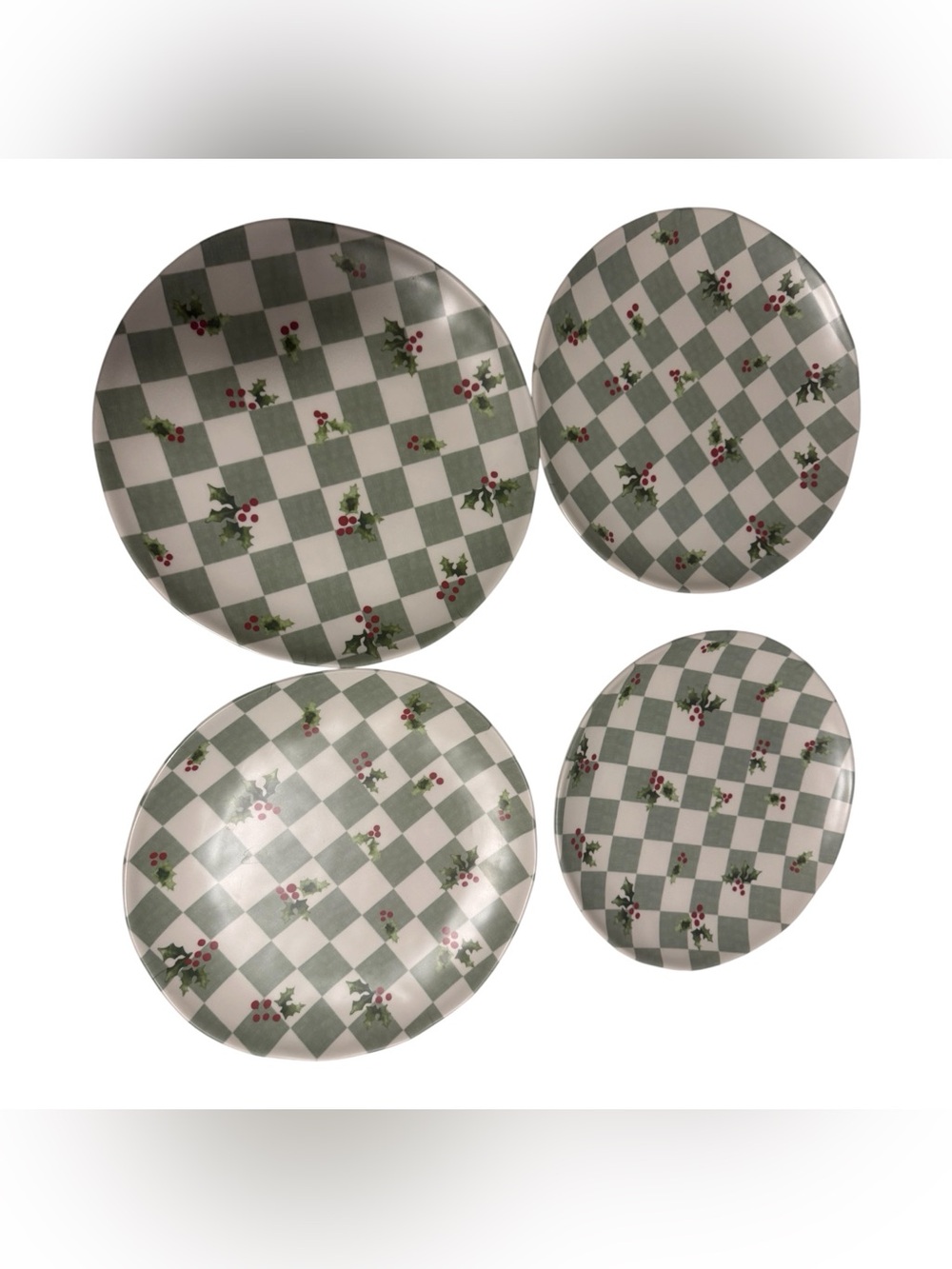 C&C California Christmas Holly Check Dinner Plates Set of 4 Melamine 11” - Picture 4 of 6
